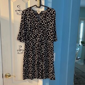 LOFT Black and White V-Neck Bell Sleeve Sundress